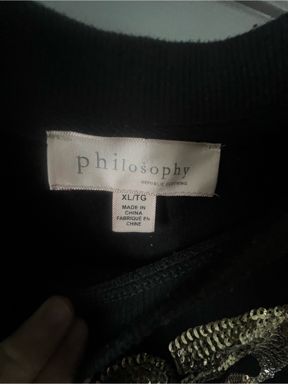 Philosophy Black Sweatshirt with Gold Sequin Bow Accent - Picture 4 of 4